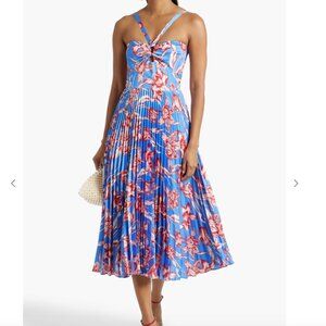 ML MONIQUE LHUILLIER Pleated floral-print satin midi dress